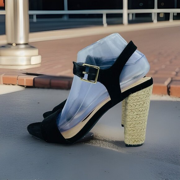 Lulus Shoes Womens Size 8.5 Black High Heels Espadrille Maeve Comfort Sandals - Picture 2 of 12